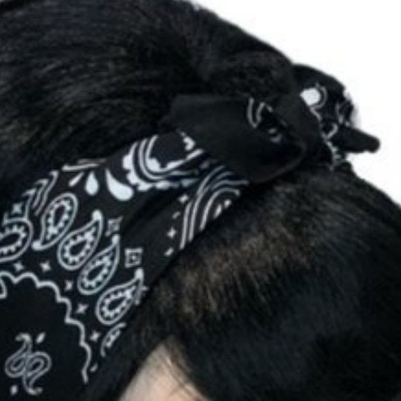 Black Paisley Rockabilly Bandana Tie Headband - Picture 10 of 13